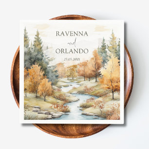 Klassiek herfst rivier bos landschap bruiloft servet
