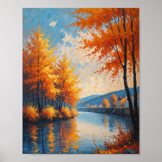 Klassiek herfst rivier landschapskunst poster