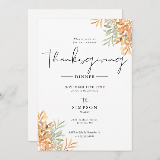 Klassiek herfst Thanksgiving diner Feestdagenkaart (Voorkant / Achterkant)