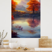 Klassiek herfst uitzicht van een meer van 2 Poster (Keuken)