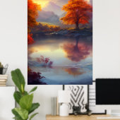 Klassiek herfst uitzicht van een meer van 2 Poster (Thuiskantoor)
