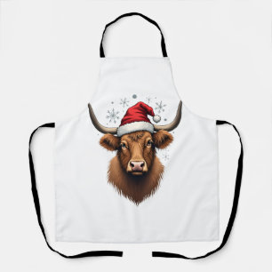 Klassiek Highland Koe Kerstdesign met Kerstman H Schort