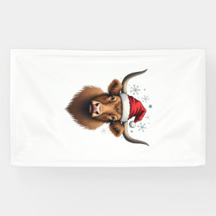 Klassiek Highland Koe Kerstdesign met Kerstman H Spandoek