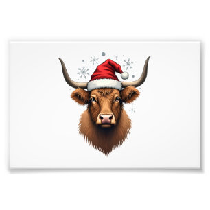 Klassiek Highland Koe Kerstdesign met Sinterklaas Foto Afdruk