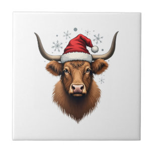 Klassiek Highland Koe Kerstdesign met Sinterklaas Tegeltje