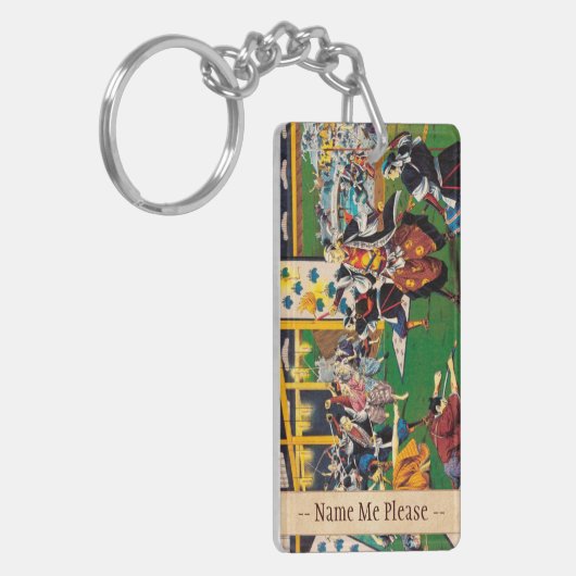 Klassiek historisch schilderij Japanse Bushido-par Sleutelhanger (Voorkant Links)