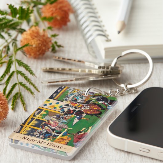 Klassiek historisch schilderij Japanse Bushido-par Sleutelhanger (Voorkant Rechts)