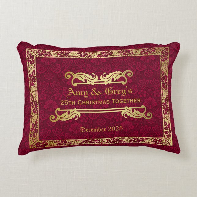Klassiek Hoesje Gold Foliage Crimson Damask Accent Kussen (Voorkant)