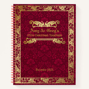Klassiek Hoesje Gold Foliage Crimson Damask Notitieboek