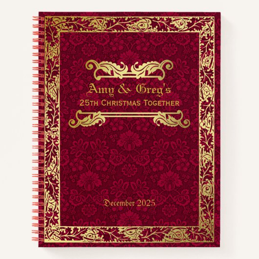 Klassiek Hoesje Gold Foliage Crimson Damask Notitieboek (Voorkant)