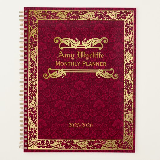 Klassiek Hoesje Gold Foliage Crimson Damask Planner (Voorkant)