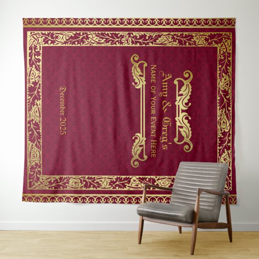 Klassiek Hoesje Gold Foliage Crimson Damask Wandkleed (In Situ (horizontaal))