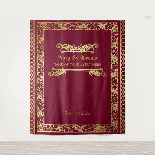Klassiek Hoesje Gold Foliage Crimson Damask Wandkleed (Voorkant)