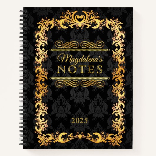 Klassiek Hoesje Gold Ornament Black Damask Notitieboek (Voorkant)