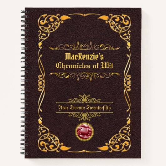 Klassiek Hoesje Gold Ornament Brown Leather Notitieboek (Voorkant)