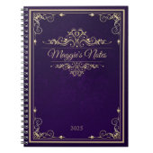 Klassiek Hoesje Paars Damask Gold Ornament Notitieboek (Voorkant)