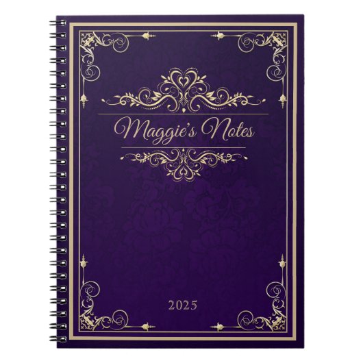 Klassiek Hoesje Paars Damask Gold Ornament Notitieboek (Voorkant)
