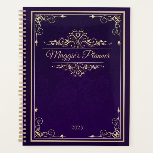 Klassiek Hoesje Paars Damask Gold Ornament Planner (Voorkant)