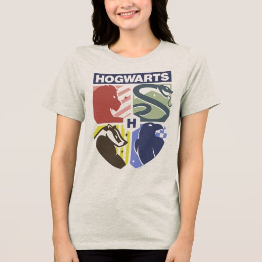 Klassiek HOGWARTS™ Gestempeld Wapenembleem Tri-Blend Shirt (Voorkant)