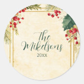 Klassiek Holly Berry Kerstfeest Ronde Sticker (Voorkant)