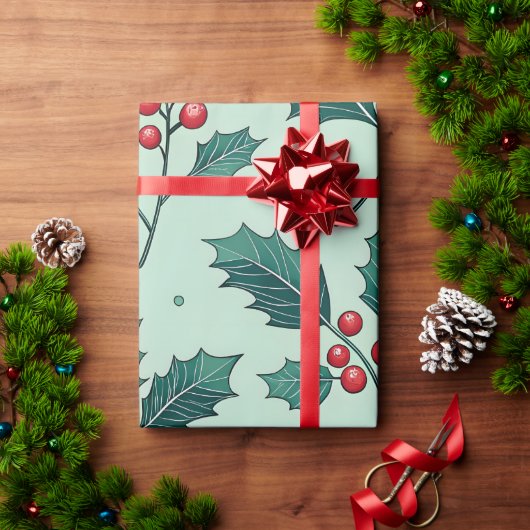 Klassiek Holly Christmas Wrapping Paper Cadeaupapier (Feestdagen Geschenken)
