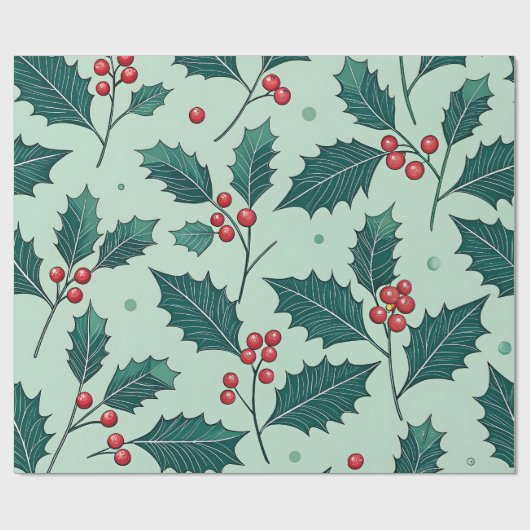 Klassiek Holly Christmas Wrapping Paper Cadeaupapier (Vlak)