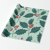 Klassiek Holly Christmas Wrapping Paper Cadeaupapier (Uitgerold)