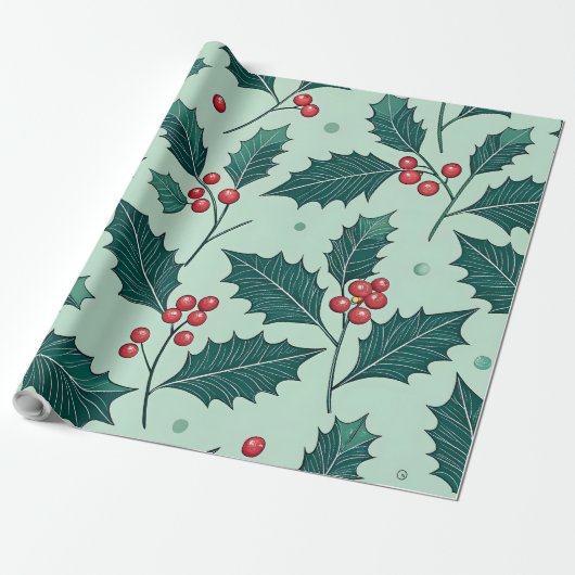 Klassiek Holly Christmas Wrapping Paper Cadeaupapier (Uitgerold)