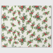 Klassiek Holly en bessen kerstinpakpapier Cadeaupapier (Vlak)