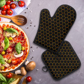 Klassiek honingraatpatroon met donkere achtergrond ovenwant & pannenlap set