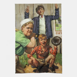 Klassiek honkbalspel, kinderen jongens sportspeler theedoek