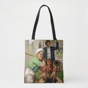 Klassiek honkbalspel, kinderen jongens sportspeler tote bag