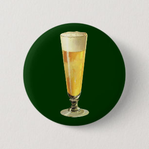 Klassiek hoog glas koude bier, alcoholische drank ronde button 5,7 cm