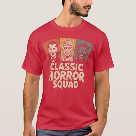 Klassiek Horror Squad Halloween Monster Crew grapp T-shirt (Voorkant)