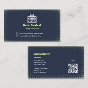 Klassiek hotel blauw Visitekaartje met QR-code