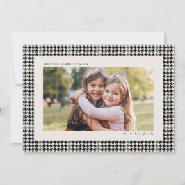 Klassiek houndstooth frame zwart groen één foto feestdagenkaart