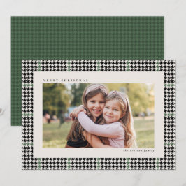 Klassiek houndstooth frame zwart groen één foto feestdagenkaart