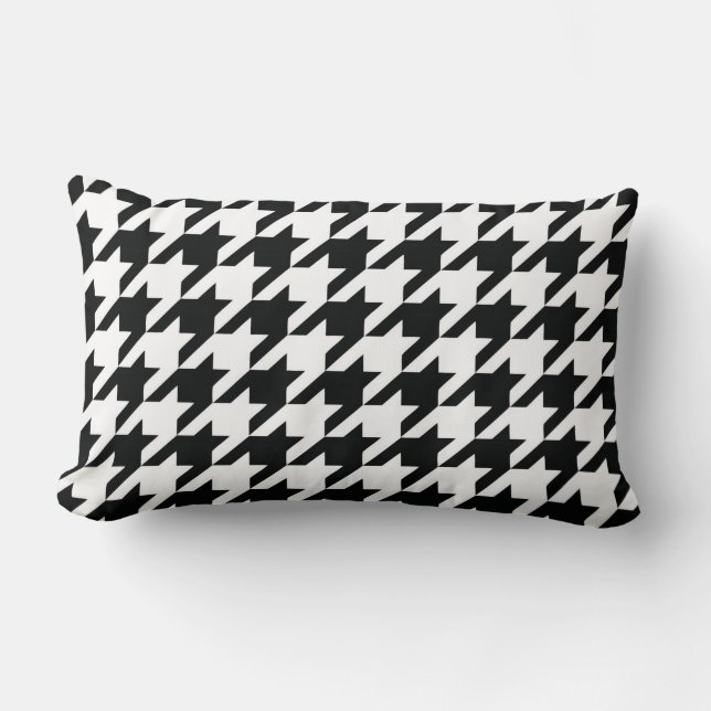 Klassiek Houndstooth-patroon: Zwart & Wit Vintage Kussen (Voorkant)