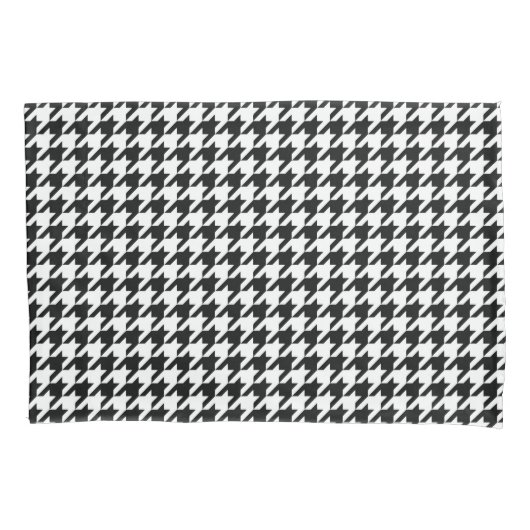 Klassiek Houndstooth-patroon: Zwart & Wit Vintage Kussensloop (Voorkant-Links)