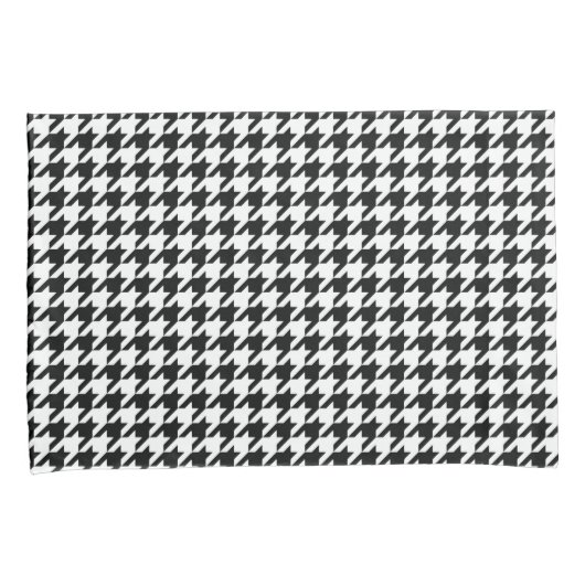 Klassiek Houndstooth-patroon: Zwart & Wit Vintage Kussensloop (Voorkant-Rechts)