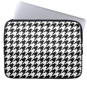 Klassiek Houndstooth-patroon: Zwart & Wit Vintage Laptop Sleeve