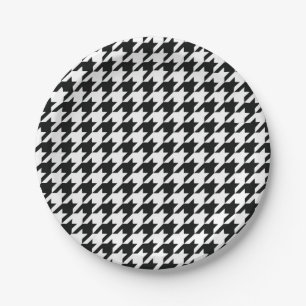 Klassiek Houndstooth-patroon: Zwart & Wit Vintage Papieren Bordje