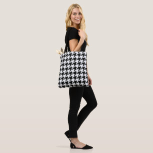 Klassiek Houndstooth-patroon: Zwart & Wit Vintage Tote Bag