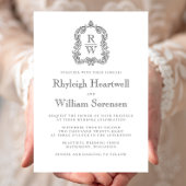 Klassiek houtskool en wit monogram kransschrift kaart