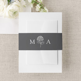 Klassiek Houtskool Hydrangea Monogram Trouwfeest Uitnodigingen Wikkel