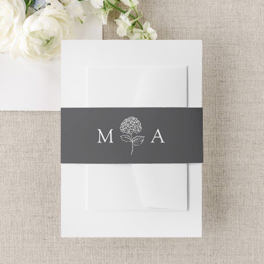 Klassiek Houtskool Hydrangea Monogram Trouwfeest Uitnodigingen Wikkel