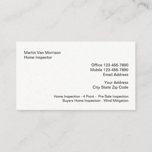 Klassiek huis inspectie ontwerp visitekaartje (Achterkant)