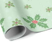 Klassiek hulst en sneeuwvlok kerstpatroon cadeaupapier (Rol Hoek)