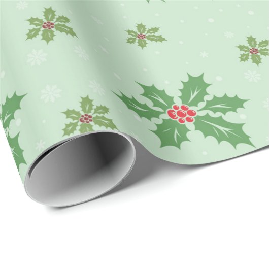 Klassiek hulst en sneeuwvlok kerstpatroon cadeaupapier (Rol Hoek)