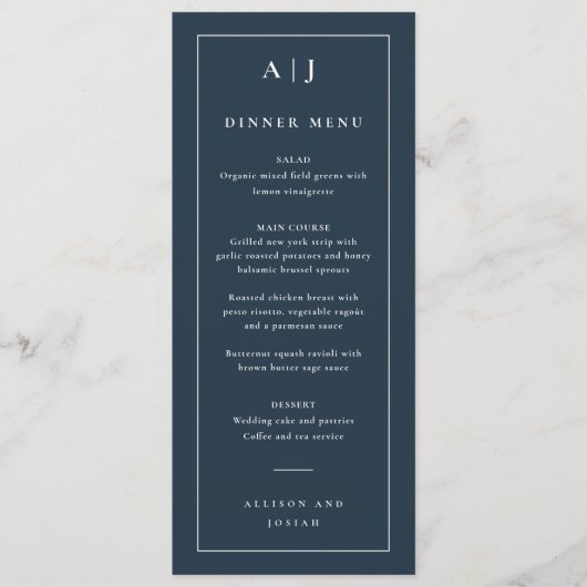 Klassiek huwelijksmonogram diner menu (Voorkant)